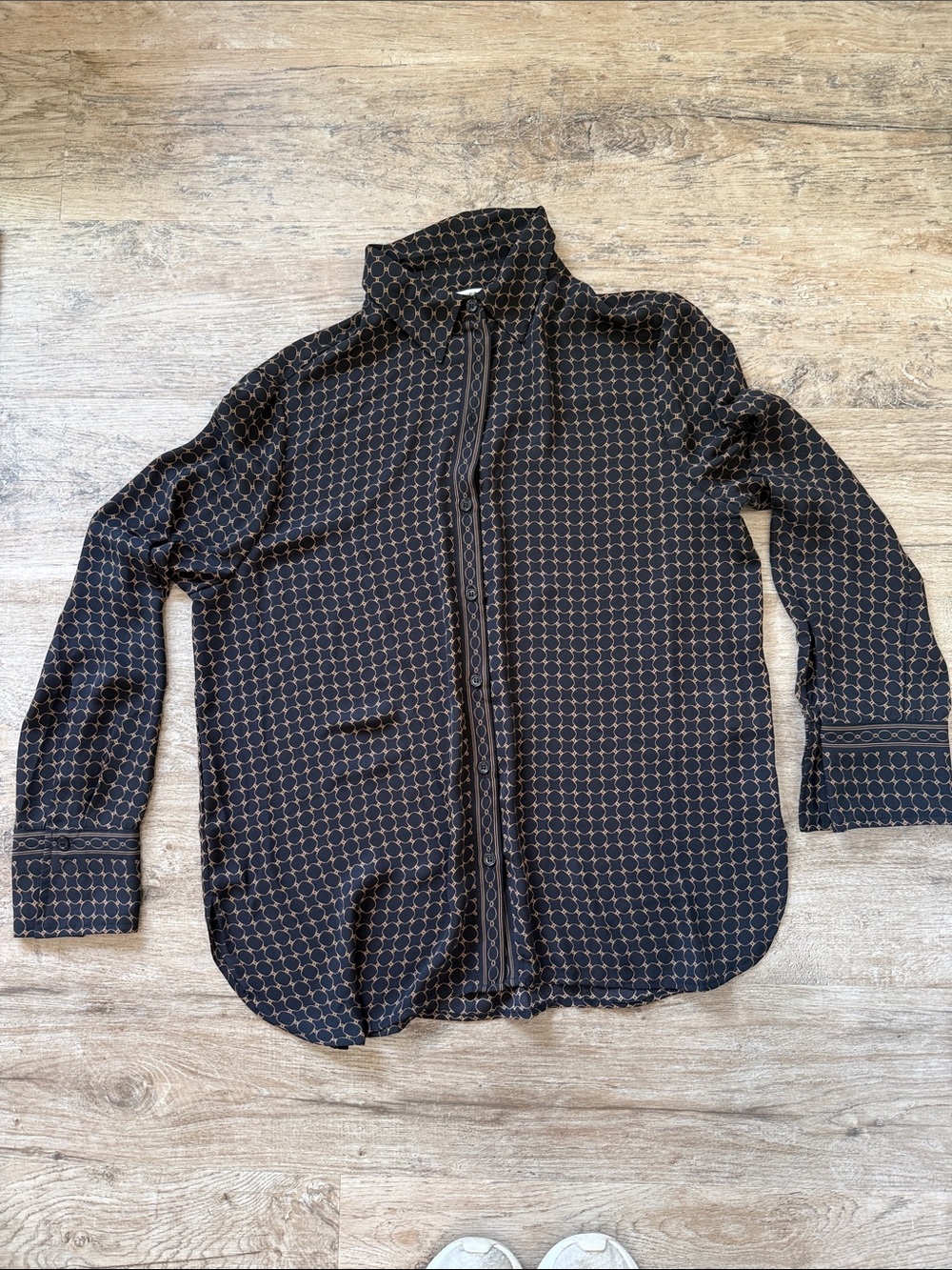 Max Studio Black Button-Down Shirt with Gold Geometric Circles
